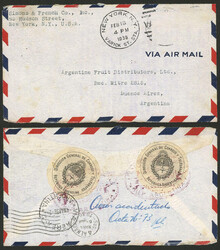 Airmail sent on 18/FE/1939 from New York to Buenos Aires, the ...