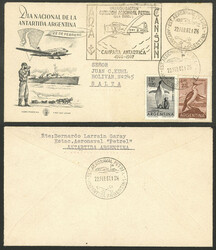 Cover sent from PETREL Antarctic base to Salta on 22/FE/1967, ...