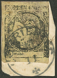 GJ.6, 2c. lemon yellow, type 1, on fragment with complete datestamp ...