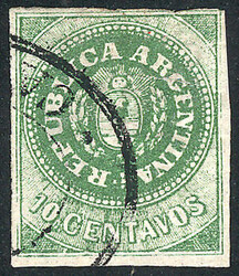GJ.8B, 10c. with accent, dark green, with CATAMARCA cancel (+200%), ...