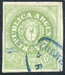 GJ.11, 10c without accent, wide margins, with ellipse ROSARIO cancel ...