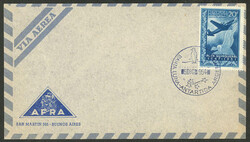 Cover with postmark of BAHÍA LUNA Antarctic base for 5/DE/1954, ...