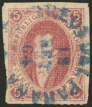 GJ.19g, 1st printing perforated, position 51 on plate A, PAPER RIBBED ...