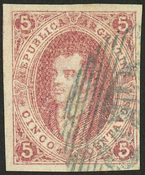 GJ.16d, 1st printing imperforate, variety PAPER RIBBED in both ...