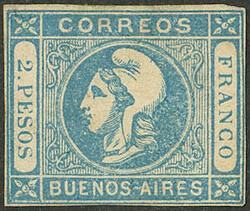 GJ.20, 2$ clear impression, light blue, mint, short margins, thins on ...