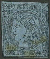 GJ.1, Un Real MC, mint without gum, short margins, stain spots on back