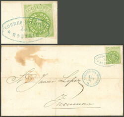 GJ.8, 10c. with accent, yellow-green, with interesting printing flaw ...