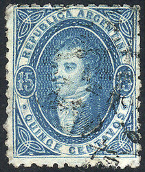 GJ.24, 15c. blue, semi-clear impression, used, VF