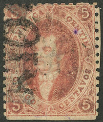 GJ.19, 5c. 1st or 2nd printing, worn impression, brick red, partial ...