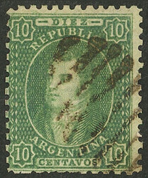 GJ.23, 10c. semi-clear impression, green, with 10-bar ellipse cancel ...