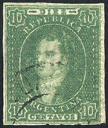 GJ.23, 10c. dull impression, light green, with rare double circle ...
