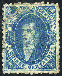 GJ.24, 15c. light blue, partially dry worn impression with some ...