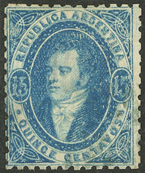 GJ.24, 15c. worn impression, light blue, used, very nice front, thin ...