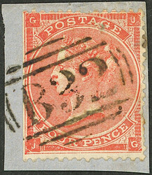 YV.32, 4p. orangish red, one margin imperforate, tied on fragment by ...