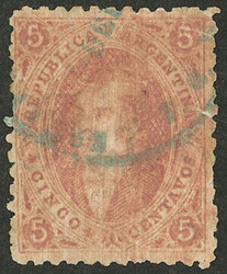GJ.25e, 5c. 4th printing, yellowish rose, poorly wiped plate, with ...