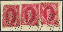 GJ.26, 5c. 5th printing, carmine, 3 examples on fragment, used with ...