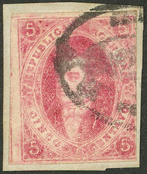 GJ.32, 5c. 7th printing, on fragment, with rococo cancel of Tucumán, ...