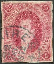 GJ.34, 5c. 8th printing, carmine, with circular datestamp of Buenos ...