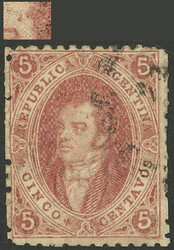 GJ.19o, 5c. 1st printing, with variety "spot on the temple" (position ...