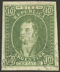GJ.17, 10c. IMPERFORATE, JUMBO margins, position 79, with 7x7 dotted ...