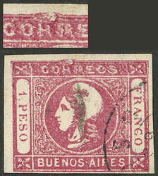 GJ.21A, 1P. rose-carmine, with VARIETY: Top frame broken above the ...