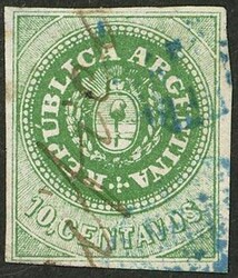 GJ.8, 10c. with accent, green, with blue cancel to be identified + ...