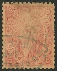 GJ.20, 5c. 3rd printing, used in Rosario, with line watermark above, ...