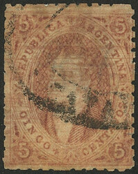 GJ.20d, 5c. 3rd printing, with variety: dirty plate horizontally, ...