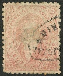 GJ.20j, 5c. 3rd printing, used in Rosario, with line watermark above, ...