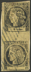 GJ.6, yellow, vertical pair (types 4 and 8) with mute "oval of 9 ...