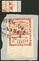 GJ.1, 5c. red, beautiful example with bottom sheet margin and MARK OF ...
