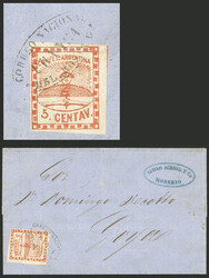 GJ.1, 5c. red with very wide margins, franking a folded cover mailed ...