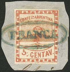 GJ.1d, 5c. red with "double period after the 5", used on fragment ...
