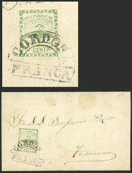 GJ.2, 10c. green, very good stamp of ample margins, franking a folded ...