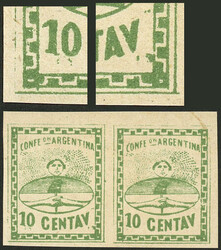 GJ.5, 10c. green, large figures, pair printed on thick paper (rare), ...