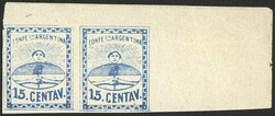 GJ.6, 15c. blue, large figures, fantastic corner pair, excellent!