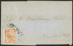 GJ.1, 5c. red, huge margins, franking a folded cover sent from ...