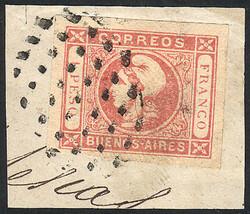 GJ.19, 1P. rose, clear impression, beautiful stamp of 4 wide margins, ...