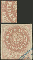 GJ.7A, 5c. salmon rose, with accent, variety: Two dots over the "U" ...