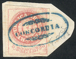 GJ.14, 5c. worn plate, tied on fragment by ellipse CONCORDIA cancel, ...
