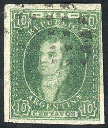 GJ.23, 10c. worn impression, lightly ribbed paper, with dotted cancel ...