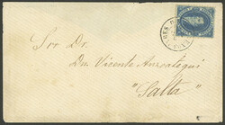 GJ.24, 15c. blue, semi-clear impression, on cover sent from Buenos ...