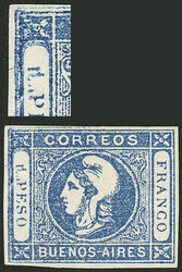 GJ.17, 1P. blue, worn impression, with variety "double 1", unused, ...