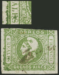 GJ.16, 4 r. green, "REALE*S" variety, used with double ogive cancel ...