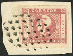 GJ.19, 1$ clear impression, rose, on fragment, with dotted ellipse ...