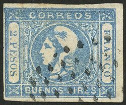 GJ.22, 2$ blurred impression, light blue, with dotted ellipse cancel ...