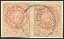 GJ.10, 5c. without accent, dull rose, pair with FRANCA cancel of ...