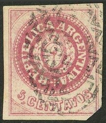 GJ.12, 5c. without accent, semi-worn plate, carminish rose, used with ...