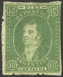 GJ.23, 10c. worn impression, green, with the watermark shifted ...