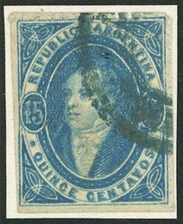GJ.24, 15c. worn impression, blue, shifted watermark, used with large ...